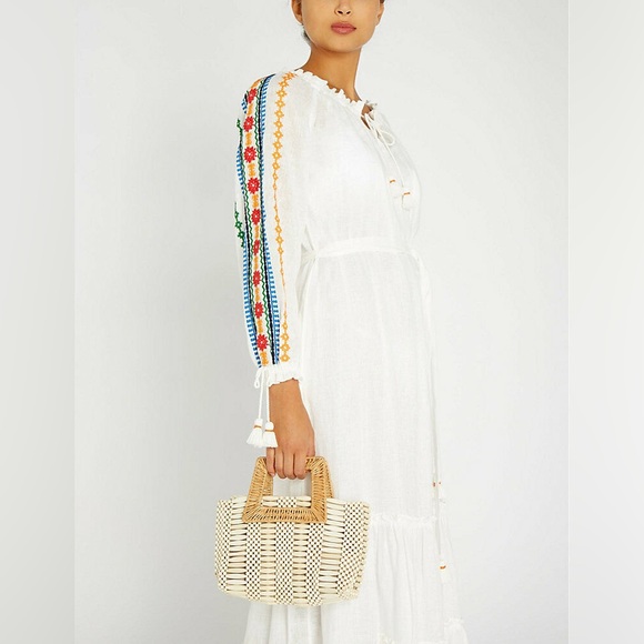NWT Tory Burch Embroidered Linen Belted Peasant Dress - Picture 4 of 8